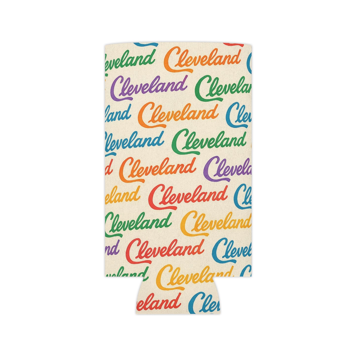 Cleveland Script All Over Print Beer Can Cooler Holder Sleeve