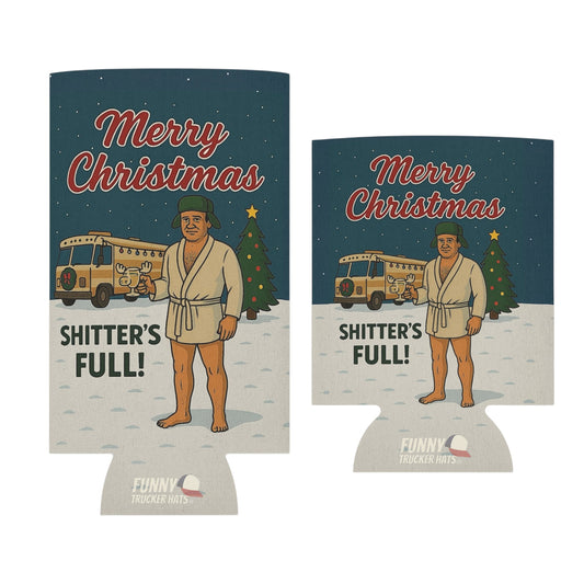 Merry Christmas Shitter's Full Funny Christmas  Beer Can Cooler Holder Sleeve