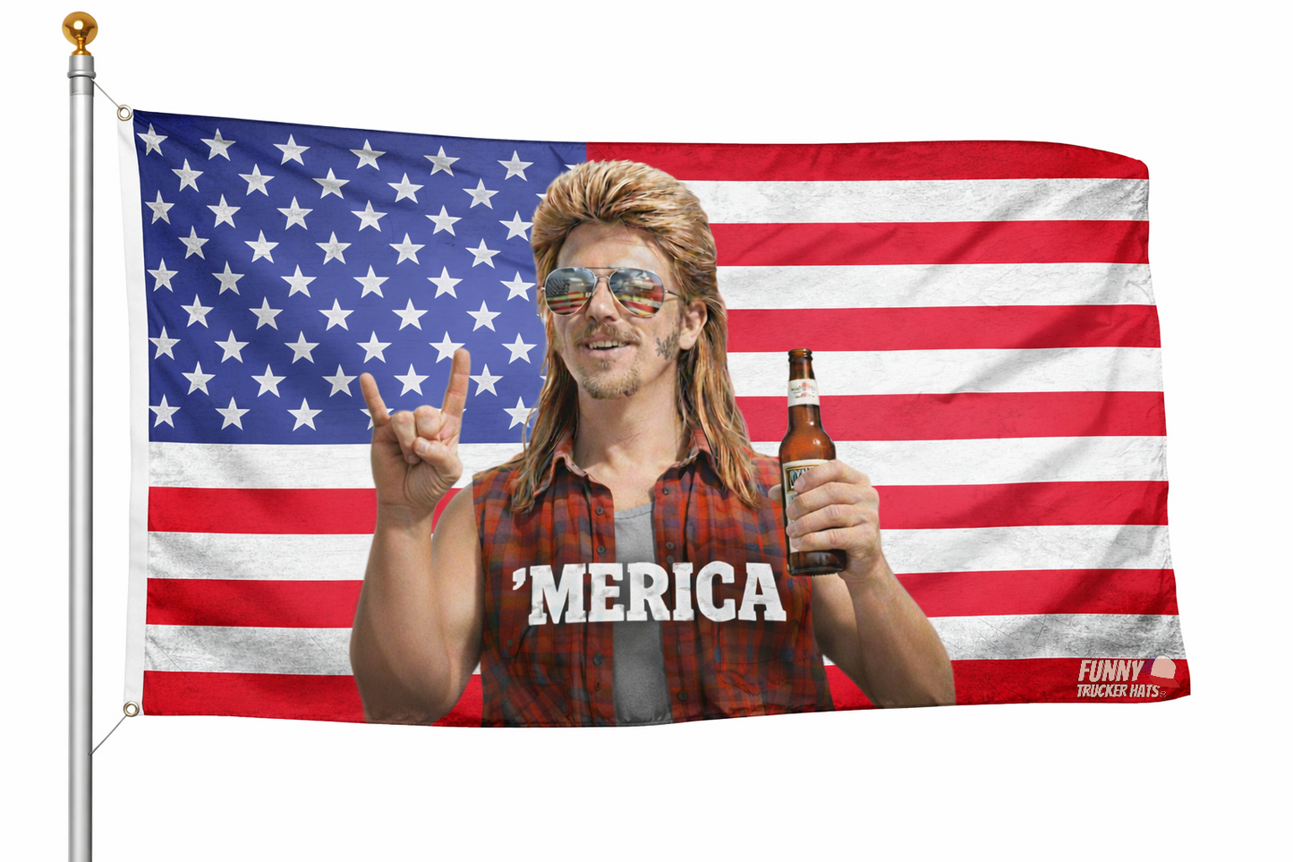 MERICA' Mullet Man Funny American Flag 3x5 Wall Decor Banner
