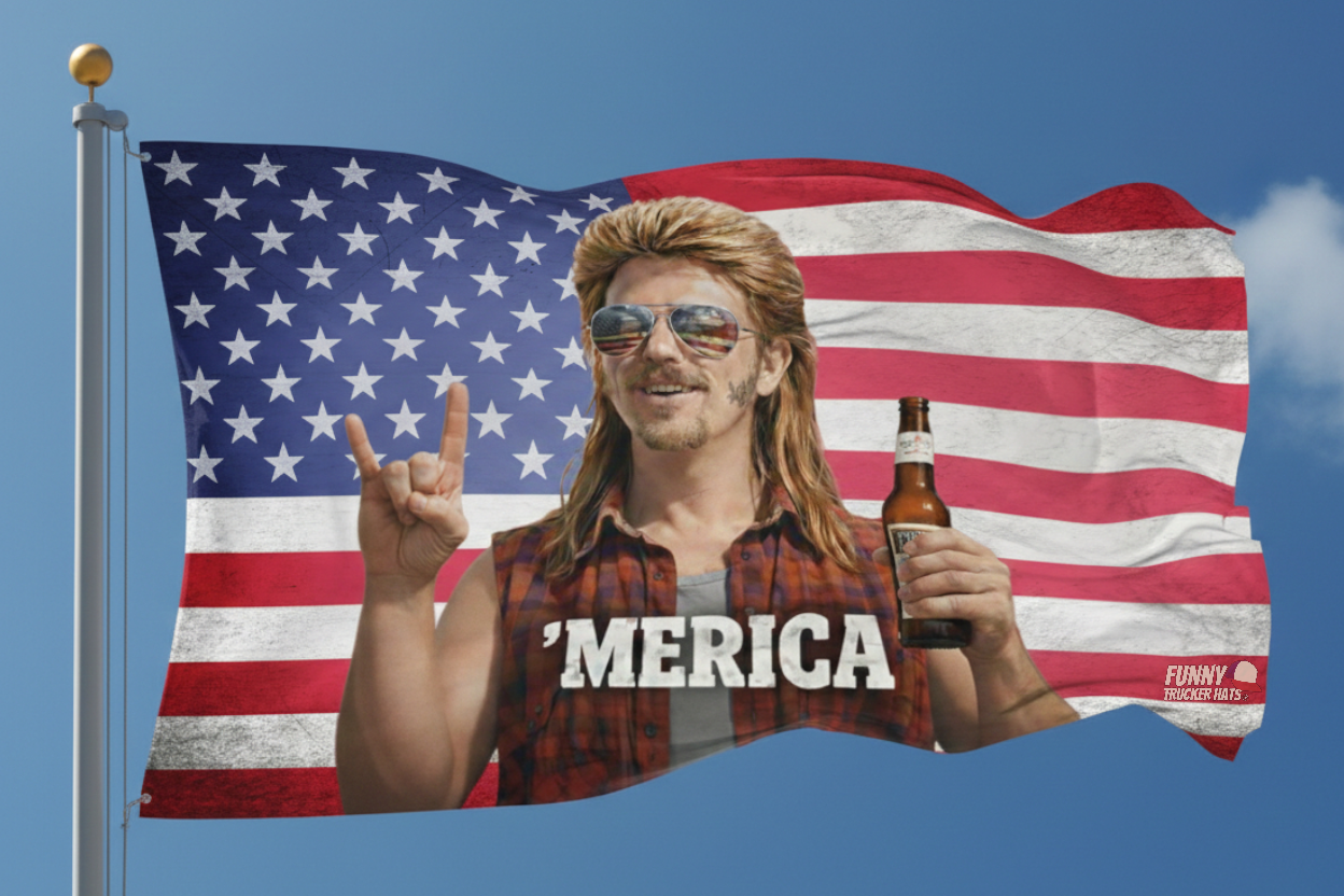 MERICA' Mullet Man Funny American Flag 3x5 Wall Decor Banner