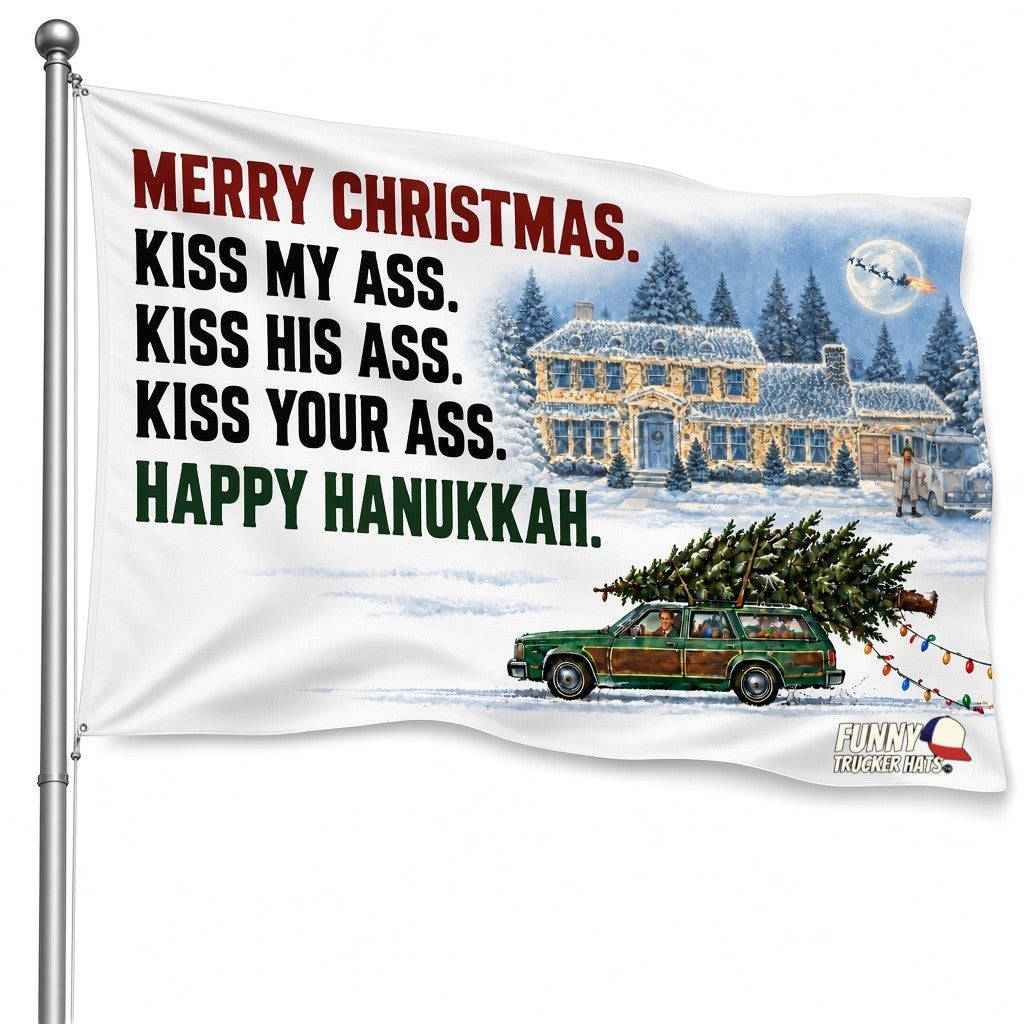 Merry Christmas Kiss My Ass Funny Christmas Flag – 3x5 Ft