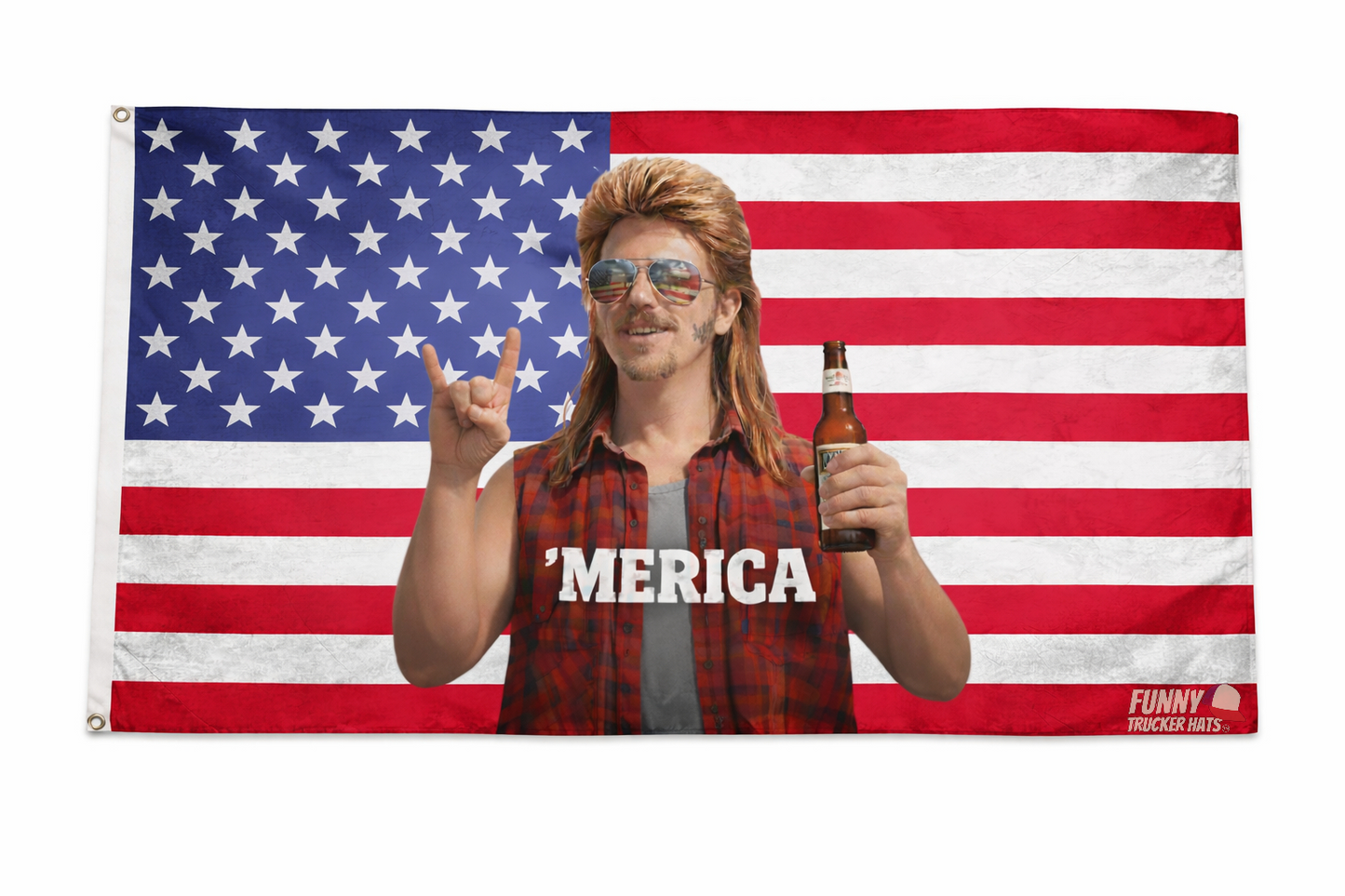 MERICA' Mullet Man Funny American Flag 3x5 Wall Decor Banner
