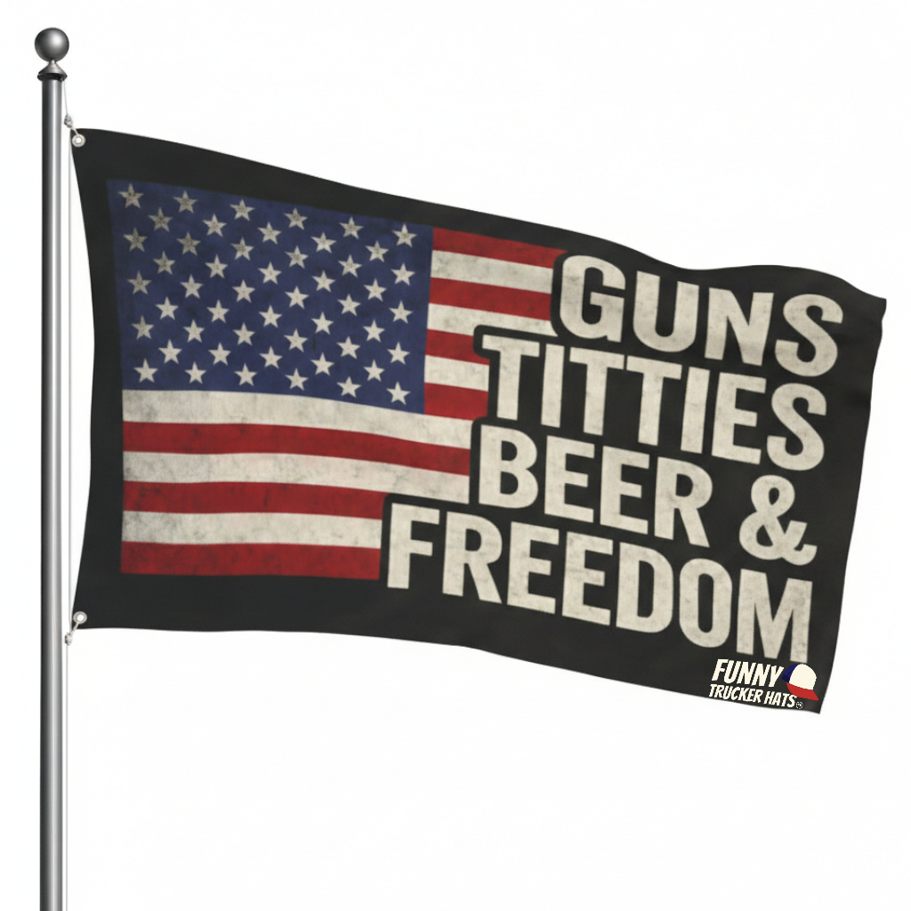 Guns Titties Beer Freedom American Flag 3x5 Wall Decor Banner