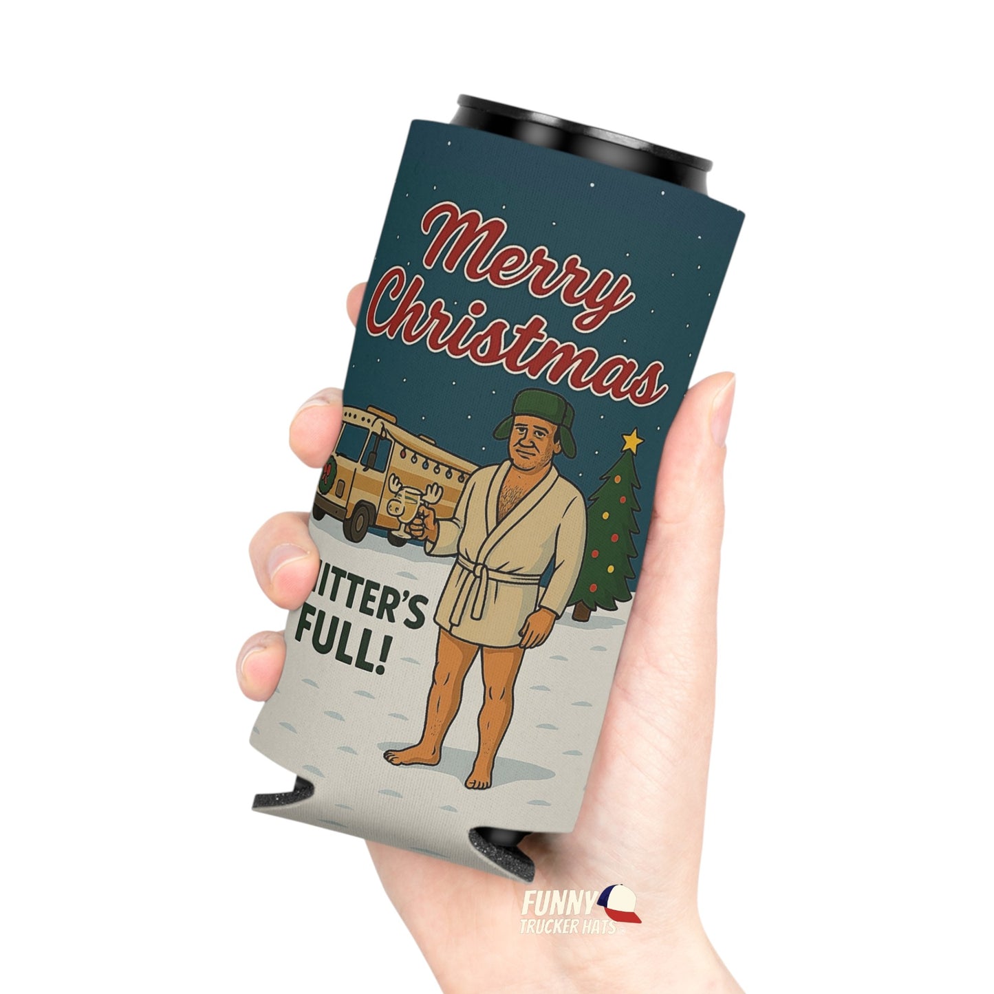 Merry Christmas Shitter's Full Funny Christmas  Beer Can Cooler Holder Sleeve