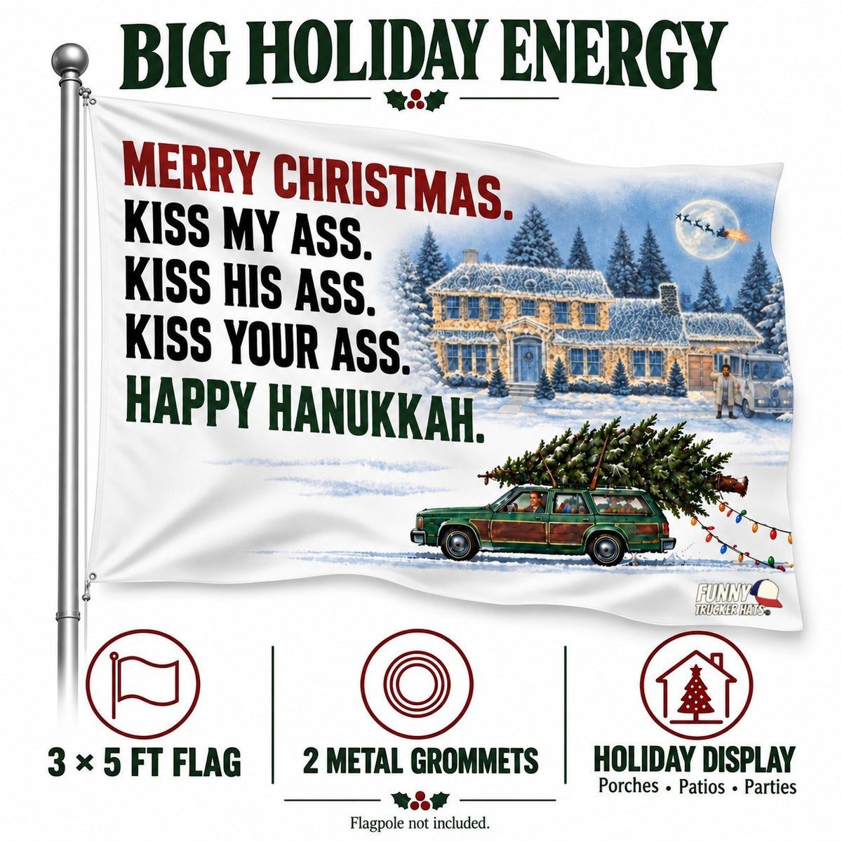 Merry Christmas Kiss My Ass Funny Christmas Flag – 3x5 Ft