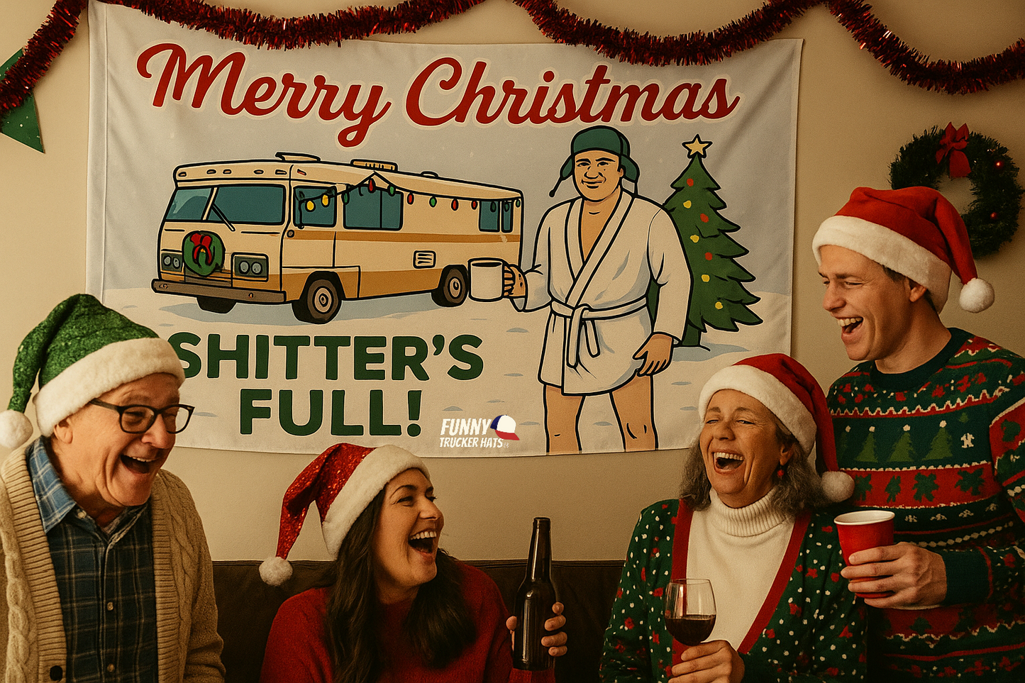 Merry Christmas Shitters Full Funny Flag 3x5 Wall Decor Funn wall Banner