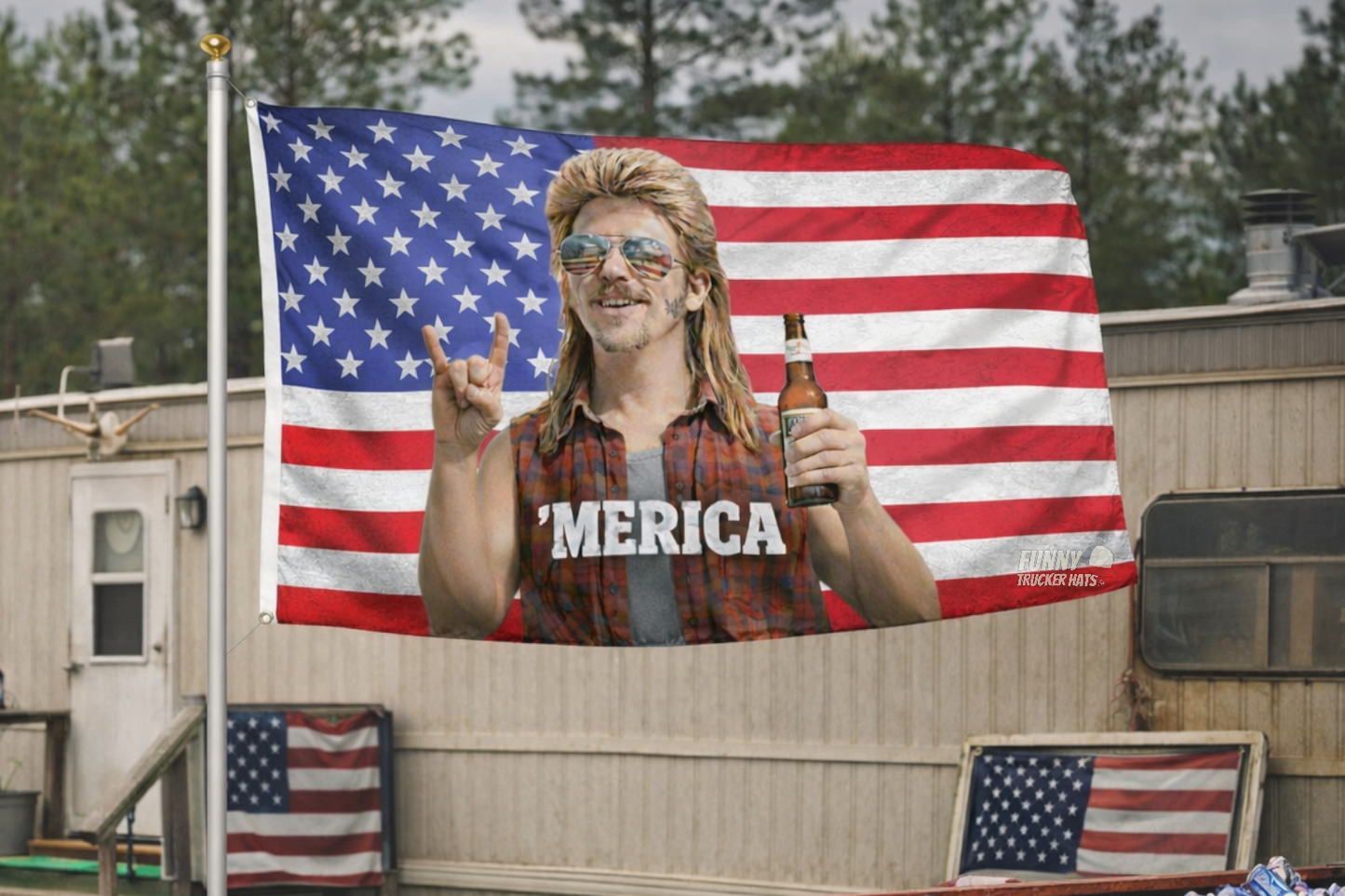 MERICA' Mullet Man Funny American Flag 3x5 Wall Decor Banner