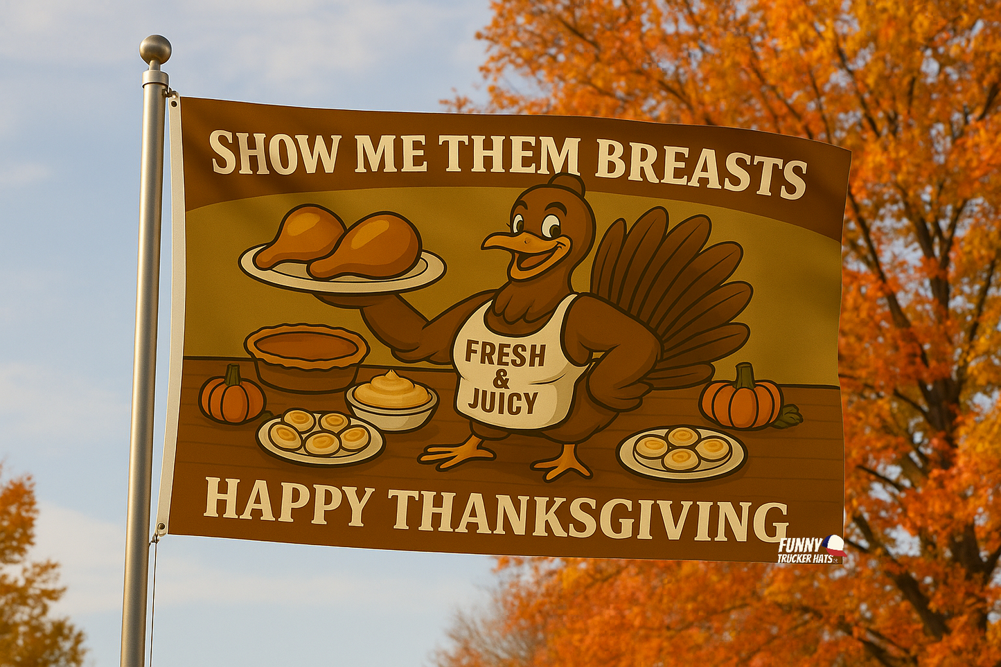 Show Me Them Breasts Funny Thankgsving Flag 3x5 Wall Decor wall Banner