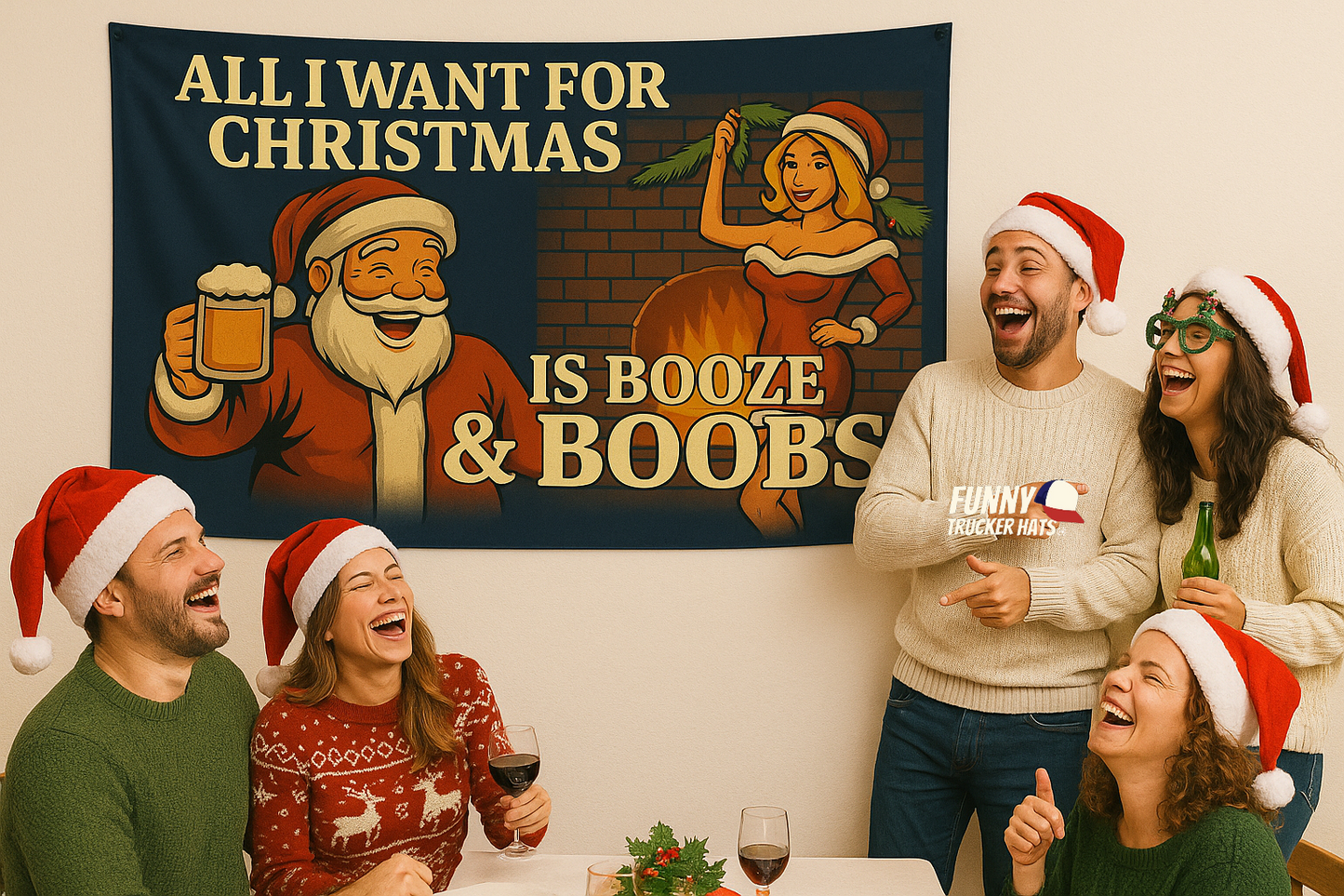All I Want For Christmas Is Booze & Boobs Funny Flag 3x5 Wall Decor Funn wall Banner