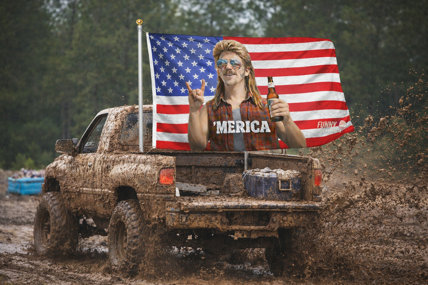 MERICA' Mullet Man Funny American Flag 3x5 Wall Decor Banner
