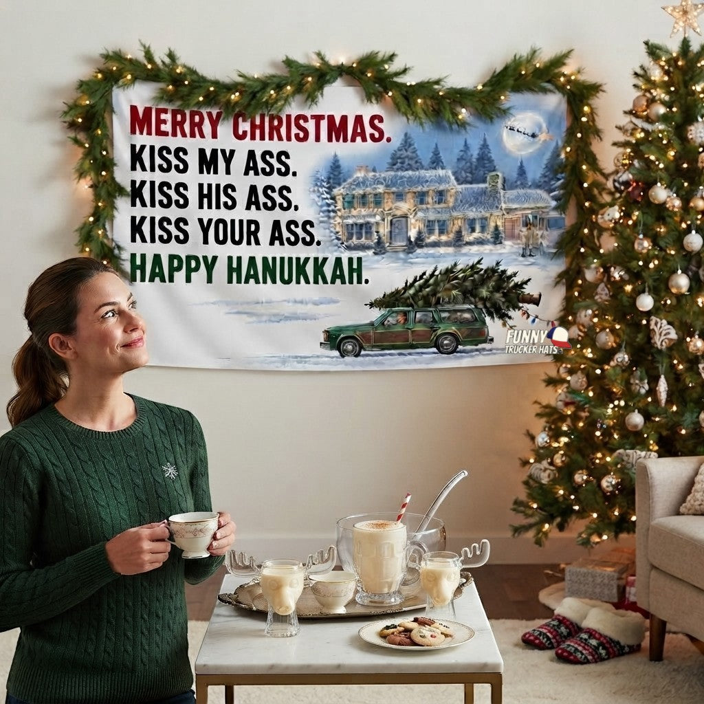 Merry Christmas Kiss My Ass Funny Christmas Flag – 3x5 Ft