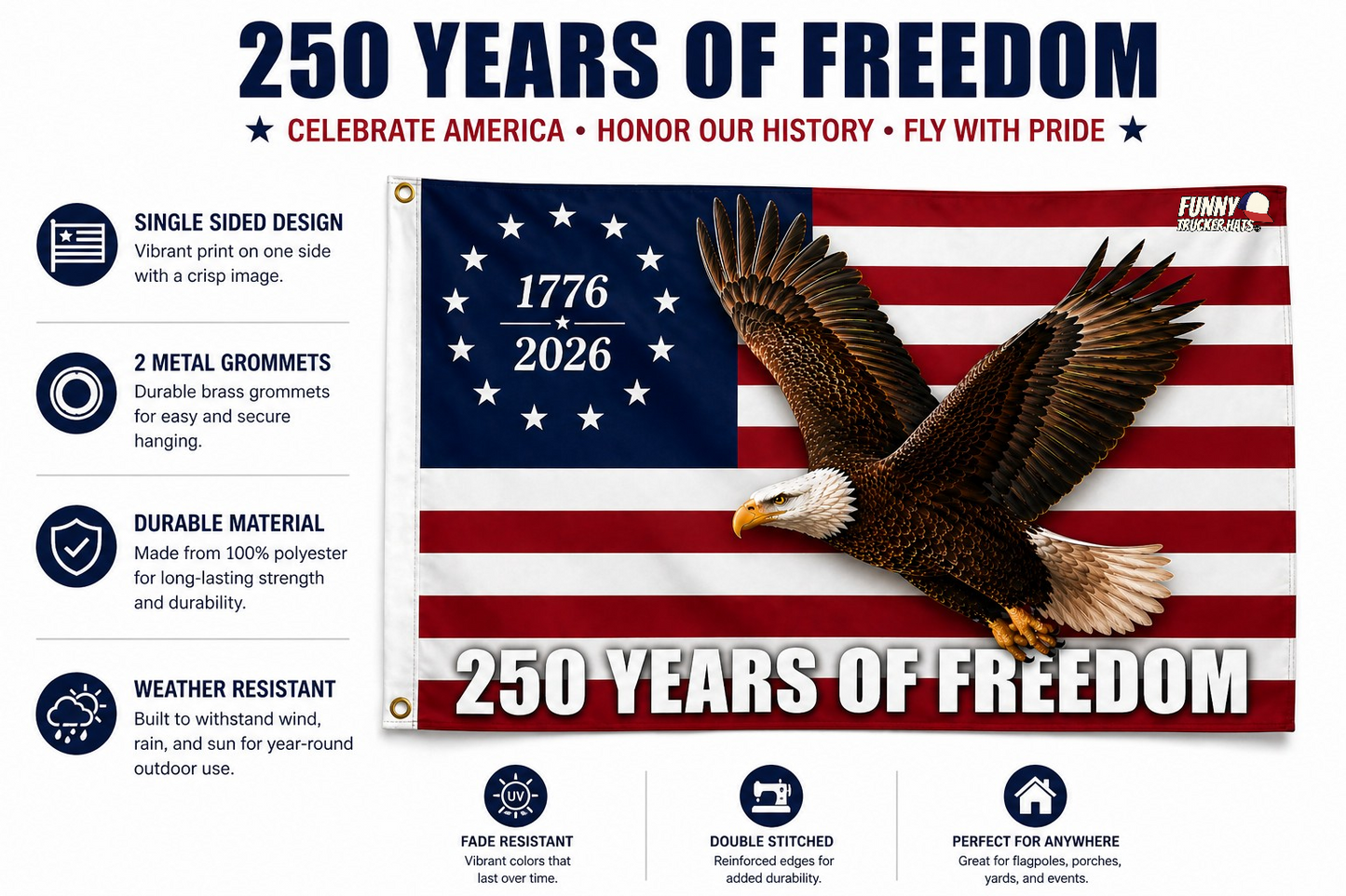 250 Years Of Freedom American Flag 3x5 Wall Decor Banner