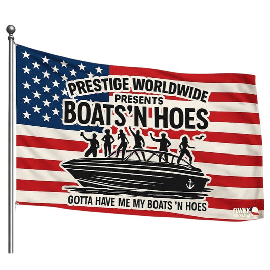 Boats N' Hoes Funny American Flag 3x5 Wall Decor Banner