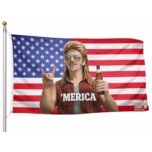 MERICA' Mullet Man Funny American Flag 3x5 Wall Decor Banner