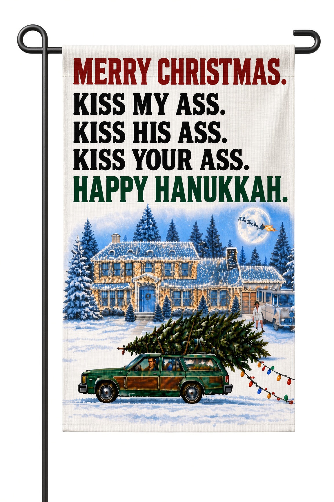 Merry Christmas Kiss My Ass Garden Flag – Double-Sided 12” × 18”