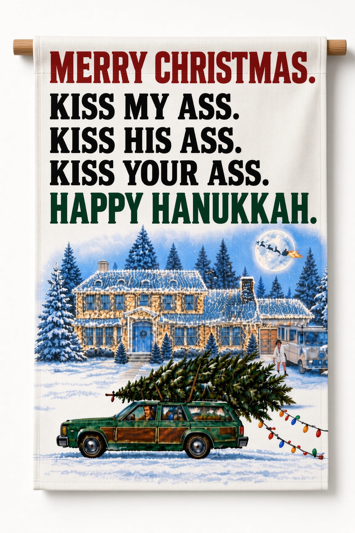 Merry Christmas Kiss My Ass Garden Flag – Double-Sided 12” × 18”