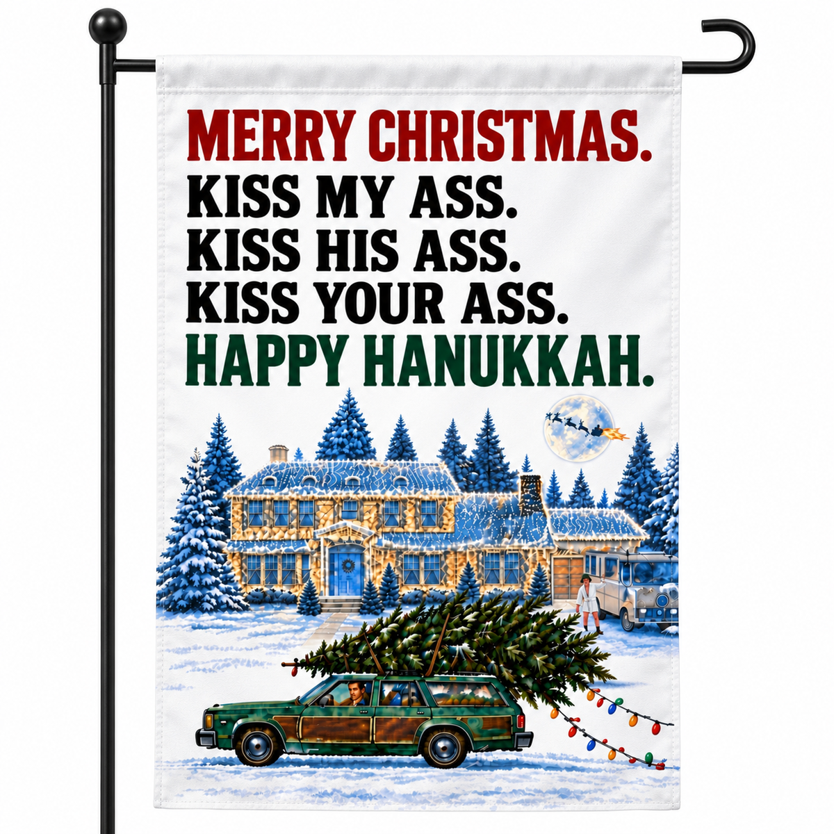 Merry Christmas Kiss My Ass Garden Flag – Double-Sided 12” × 18”