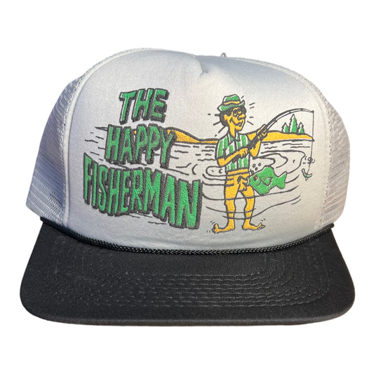 Happy Fisherman Trucker Hat Funny Hat Gray/Black