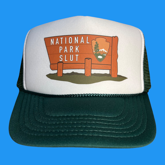 National Park Slut Trucker Hat Funny Trucker Hat Green/White