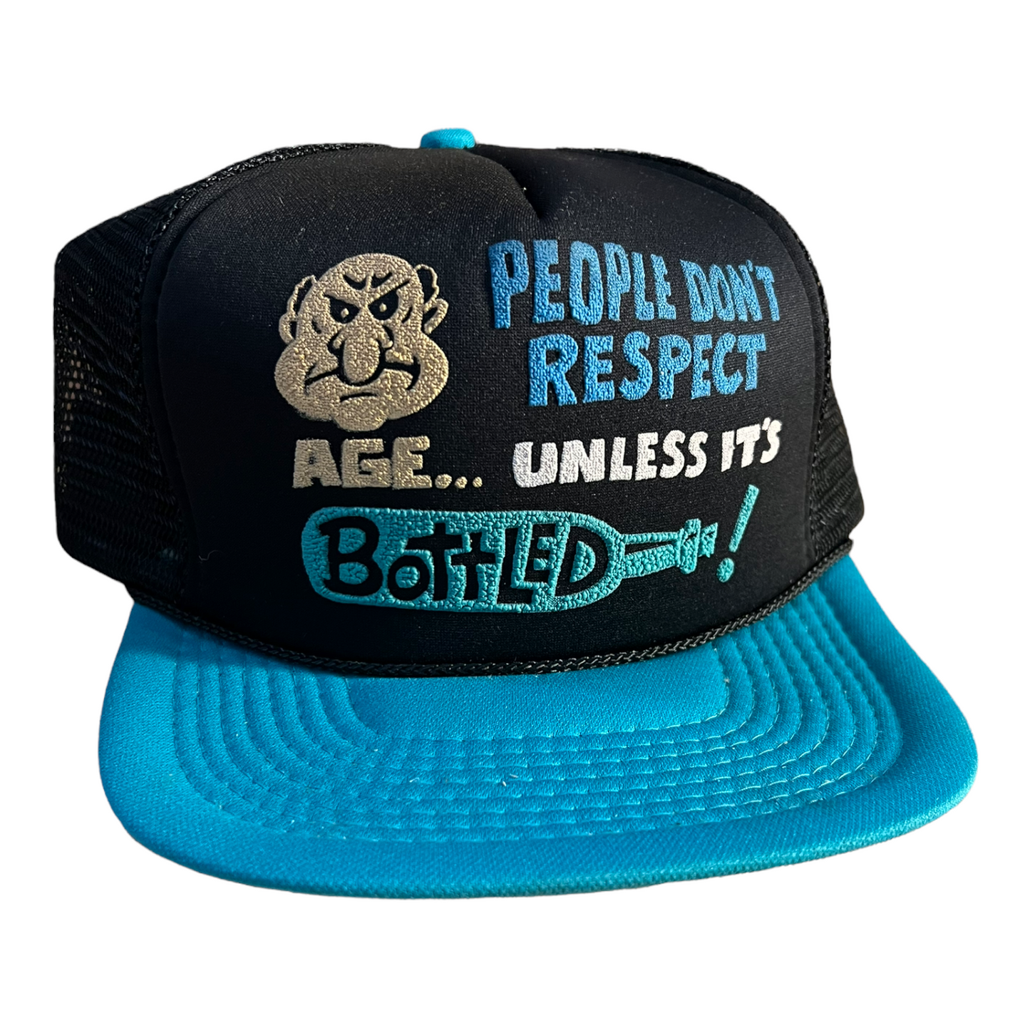 Vintage People Don't Respect Age...Unless Its Bottled Trucker Hat Funny Trucker Hat Black/White