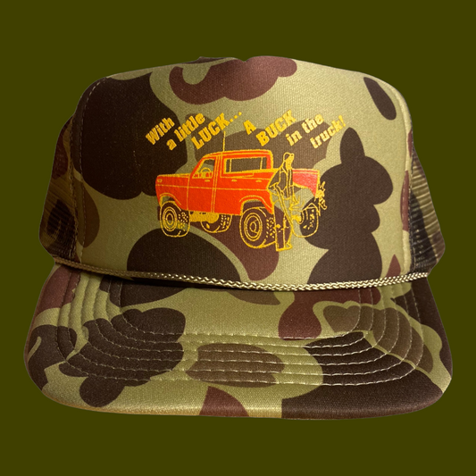 With A Little Buck In A Truck hat Funny Trucker Hat Camouflage