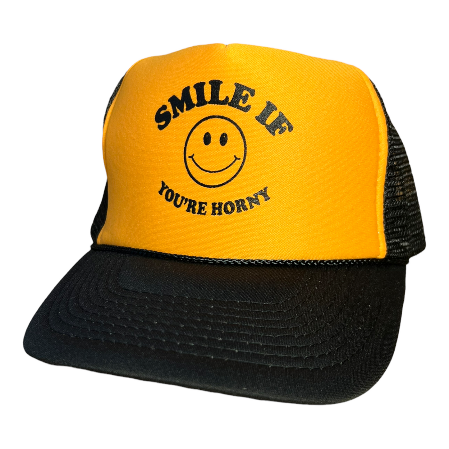 Smile If You/re Horny Trucker Hat Funny Trucker Hat Black/White